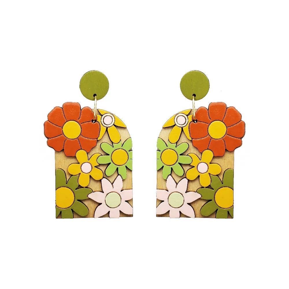 70s Burnt Orange Floral Arch Earrings