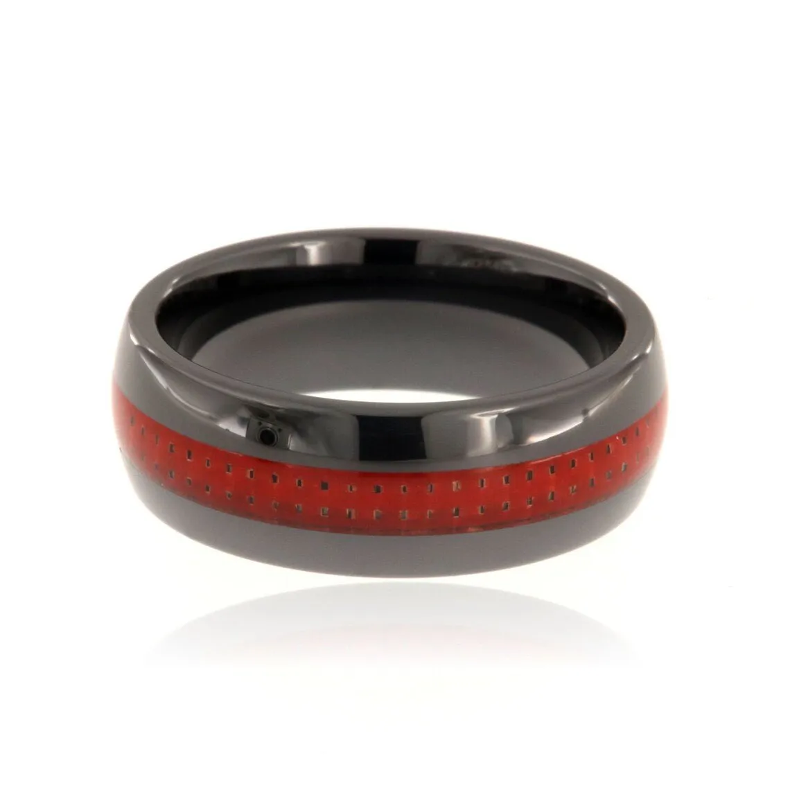 8mm Lightweight Tungsten Carbide Men's Ring With Red Carbon Fiber And Polished Finish - FREE Personalization