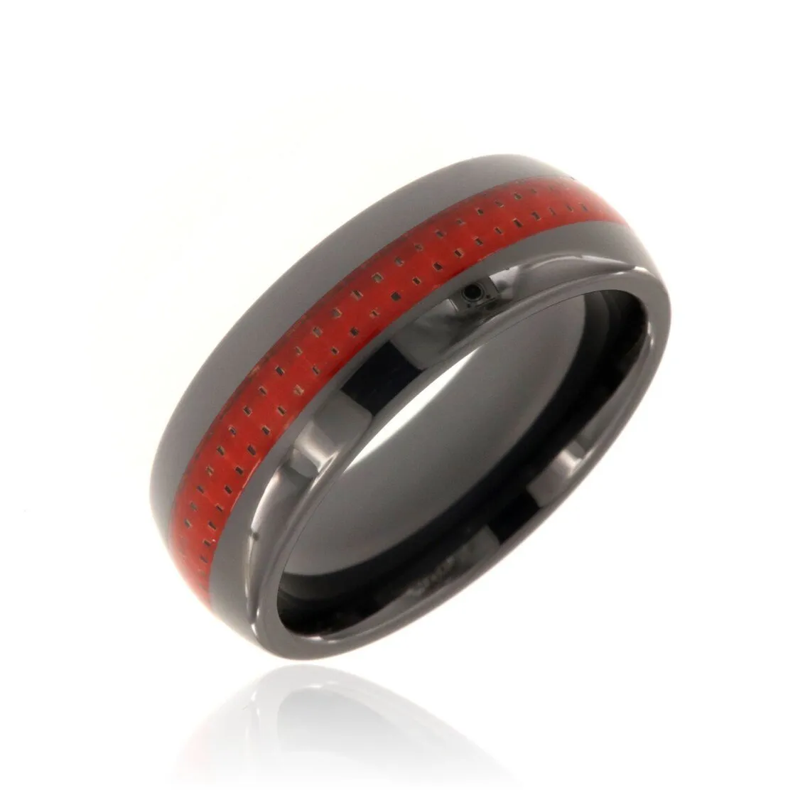 8mm Lightweight Tungsten Carbide Men's Ring With Red Carbon Fiber And Polished Finish - FREE Personalization