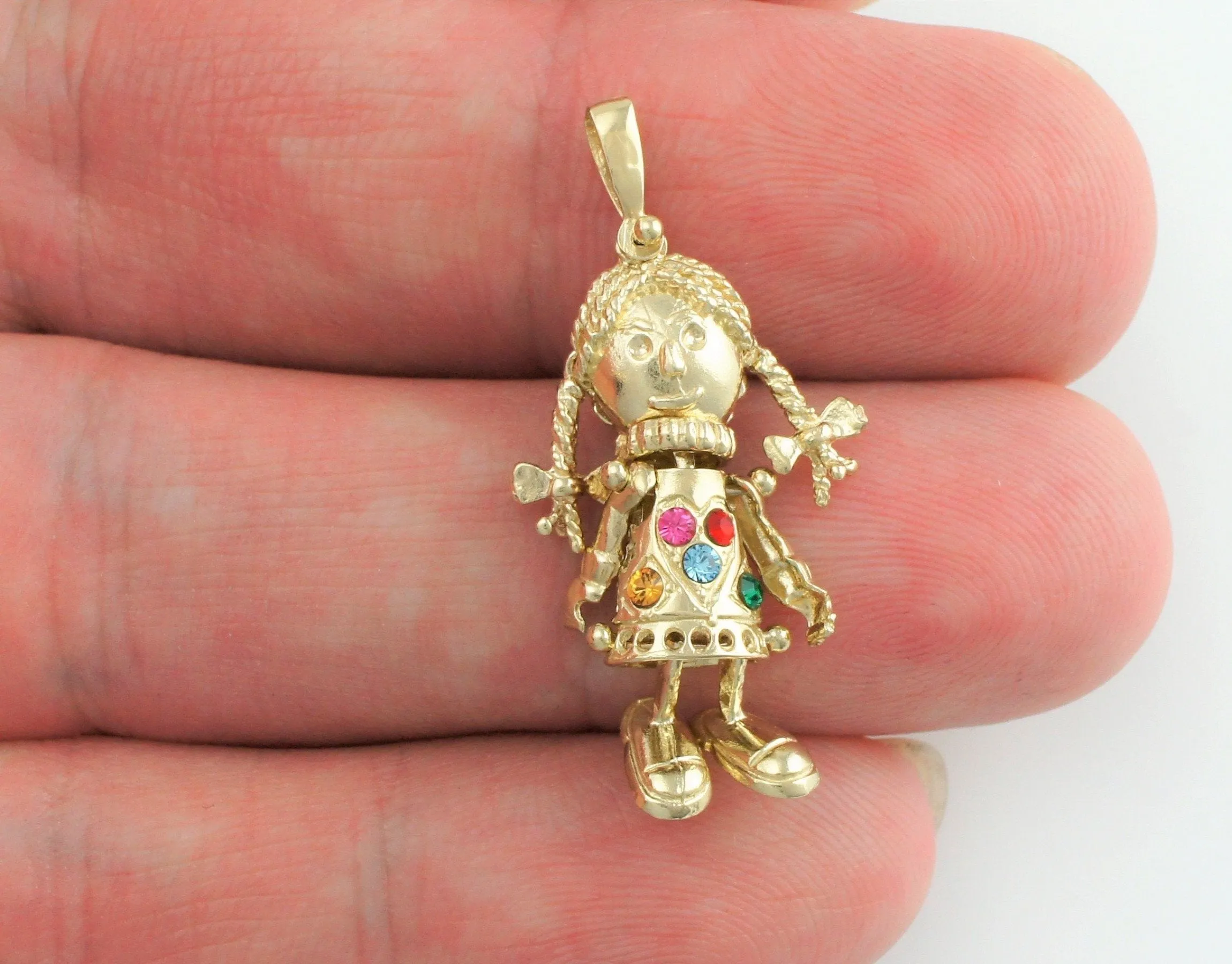 9ct Yellow Gold Multi-coloured CZ Rag Doll Charm Pendant