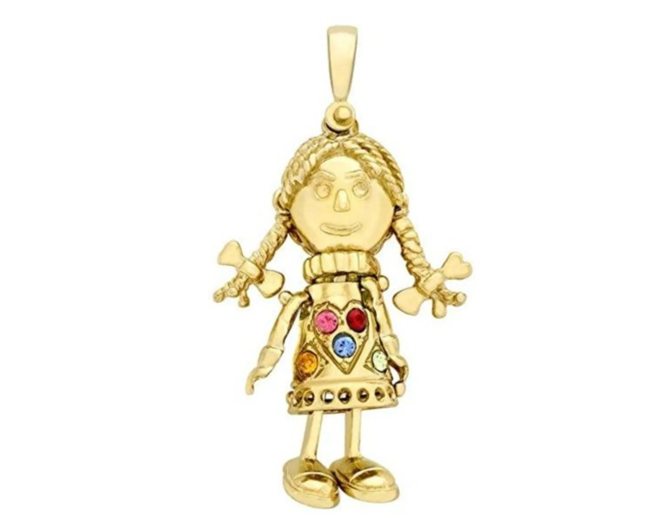 9ct Yellow Gold Multi-coloured CZ Rag Doll Charm Pendant