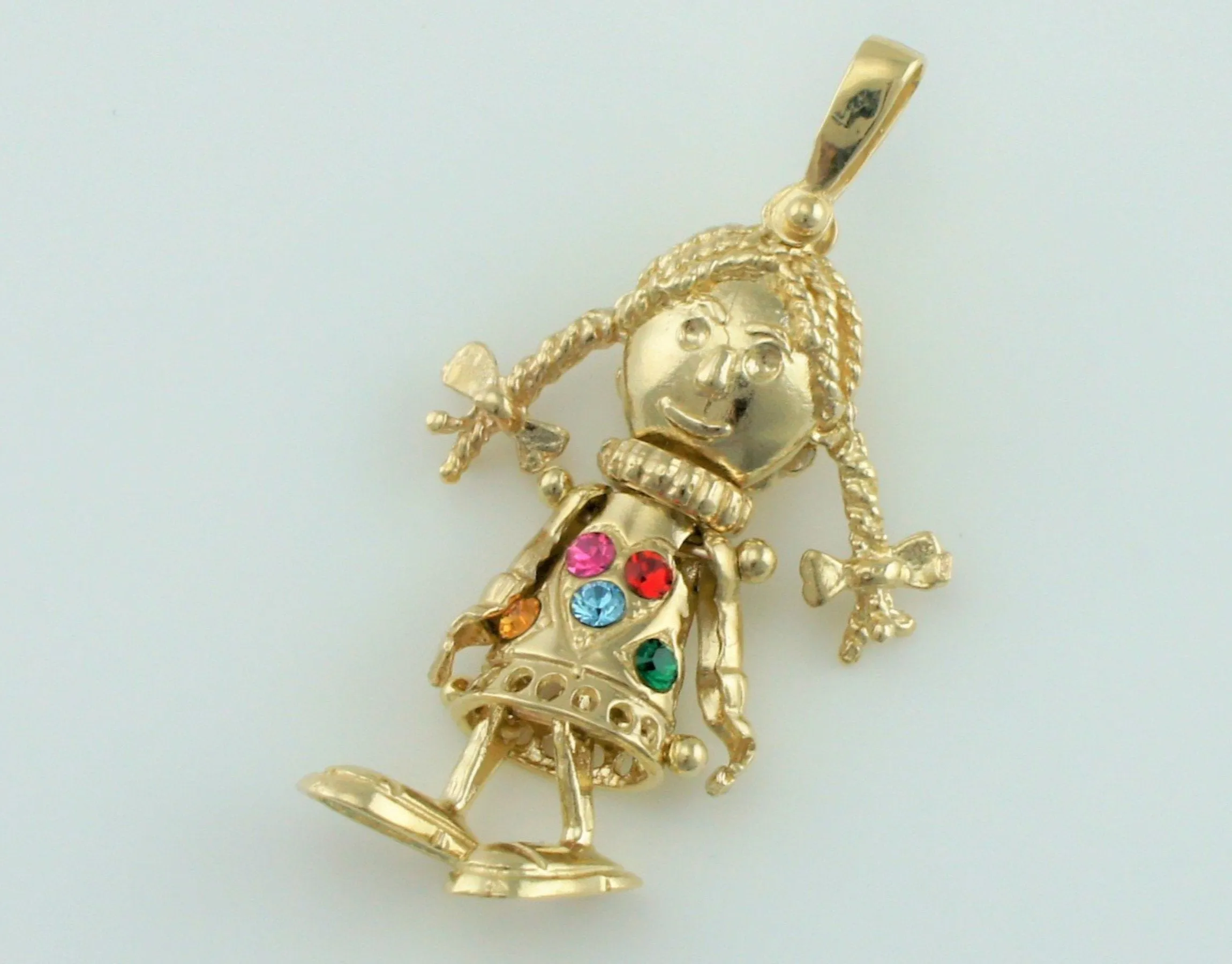 9ct Yellow Gold Multi-coloured CZ Rag Doll Charm Pendant