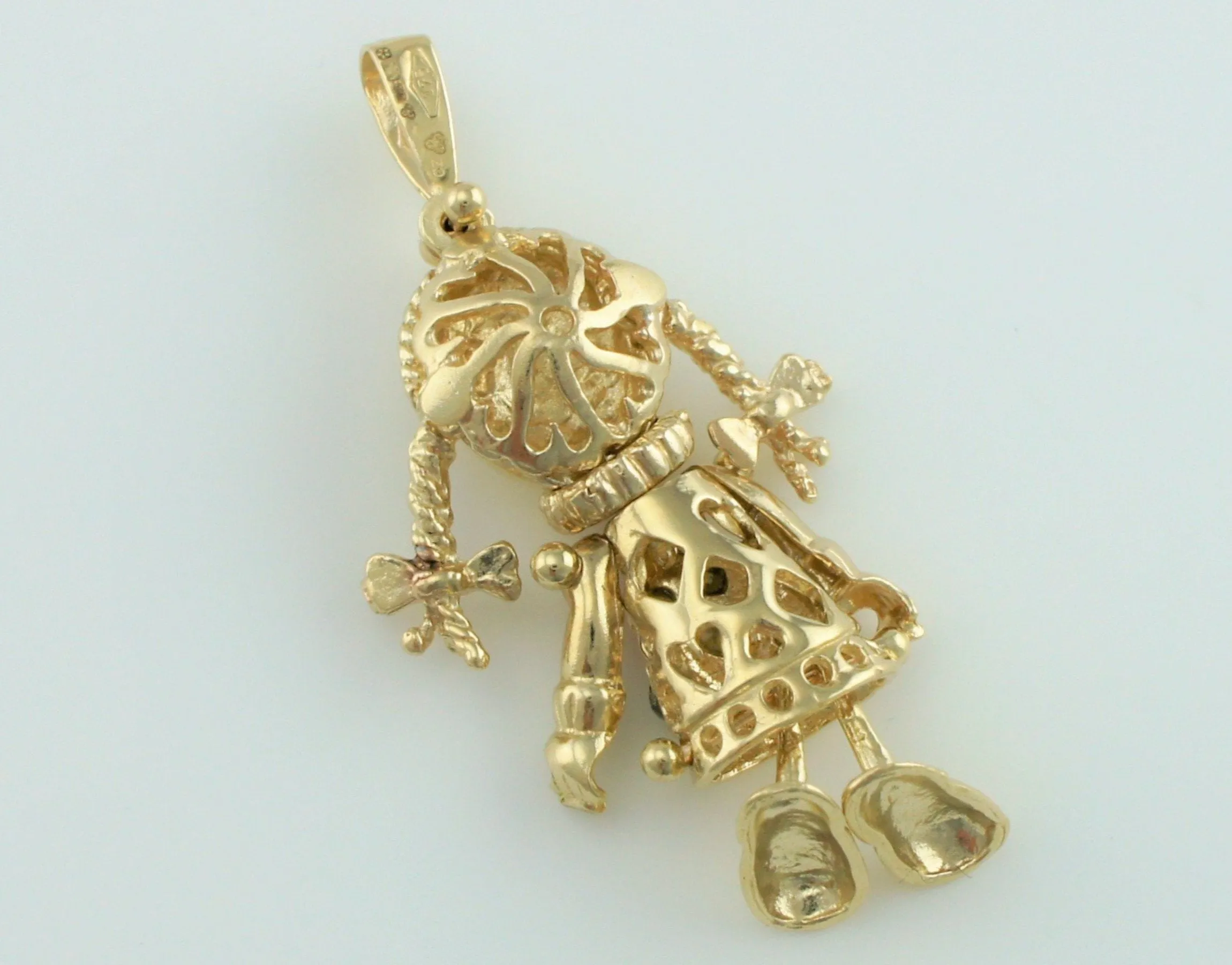 9ct Yellow Gold Multi-coloured CZ Rag Doll Charm Pendant