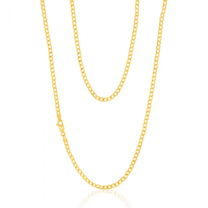 9ct Yellow Gold Silverfilled Bevelled Curb 80 Gauge 60cm Chain