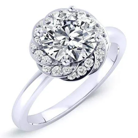 Almond - Round Moissanite Engagement Ring