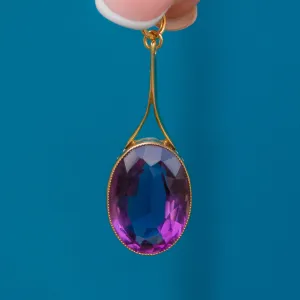 Antique 18ct Gold Amethyst Oval Drop Pendant, 6.35ct