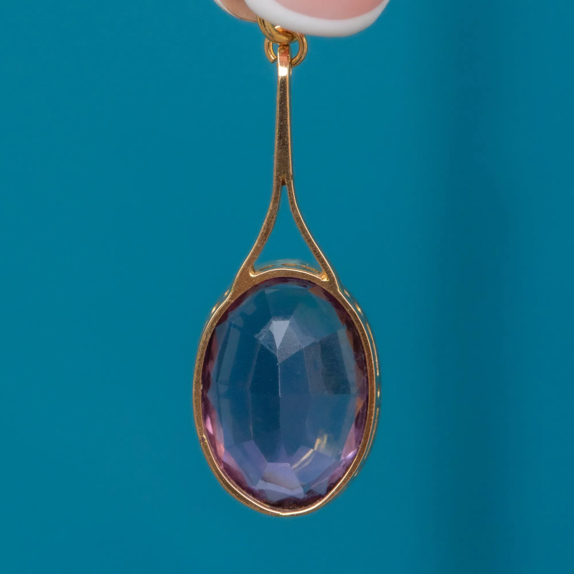 Antique 18ct Gold Amethyst Oval Drop Pendant, 6.35ct