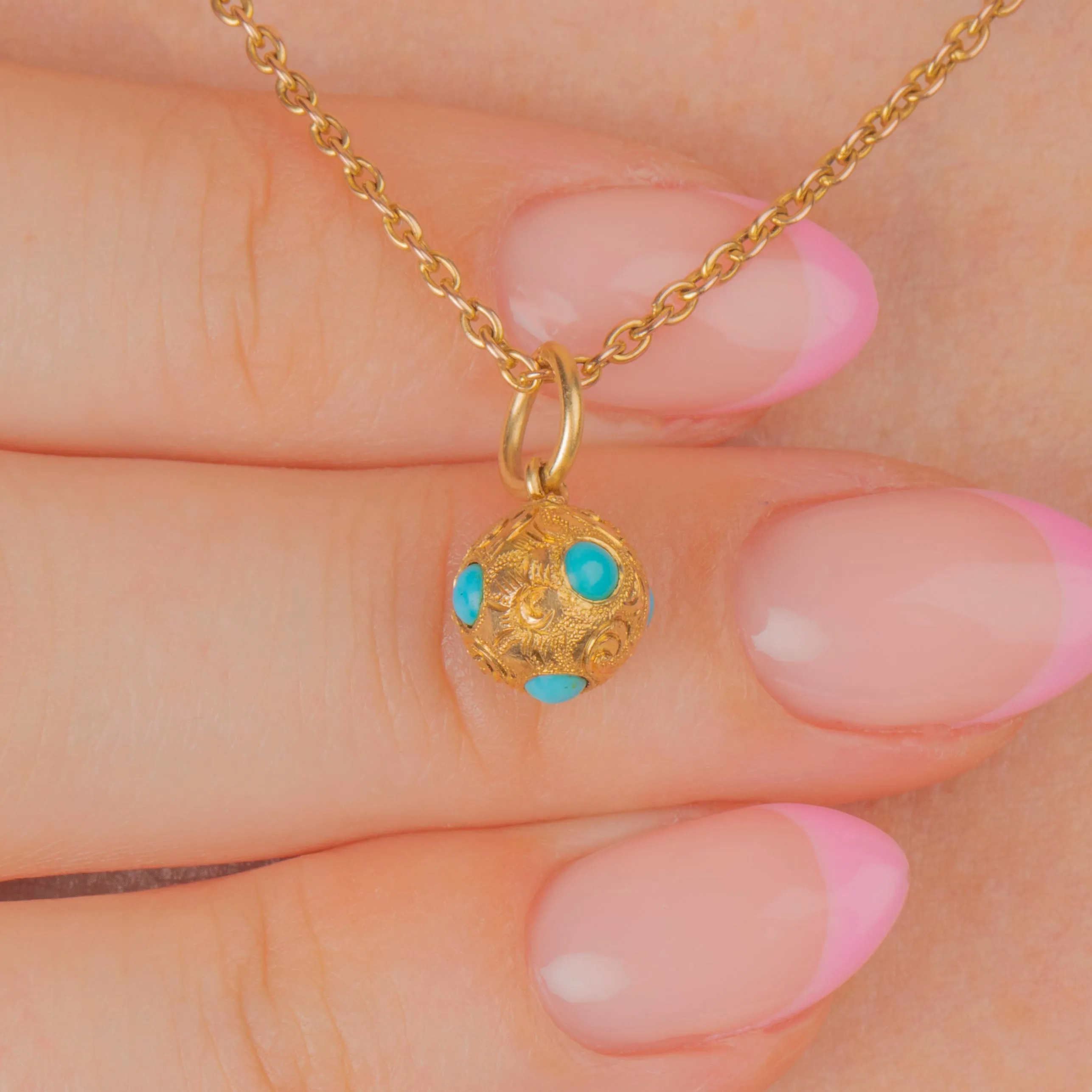 Antique 18ct Gold Turquoise Orb Charm