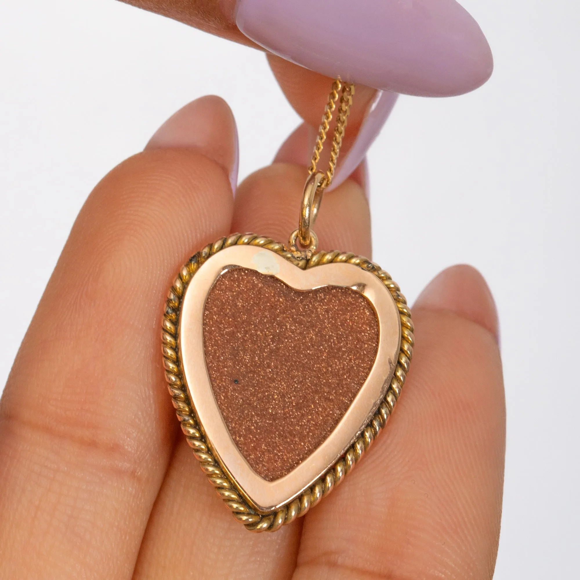 Antique 9ct Gold Goldstone Heart Pendant