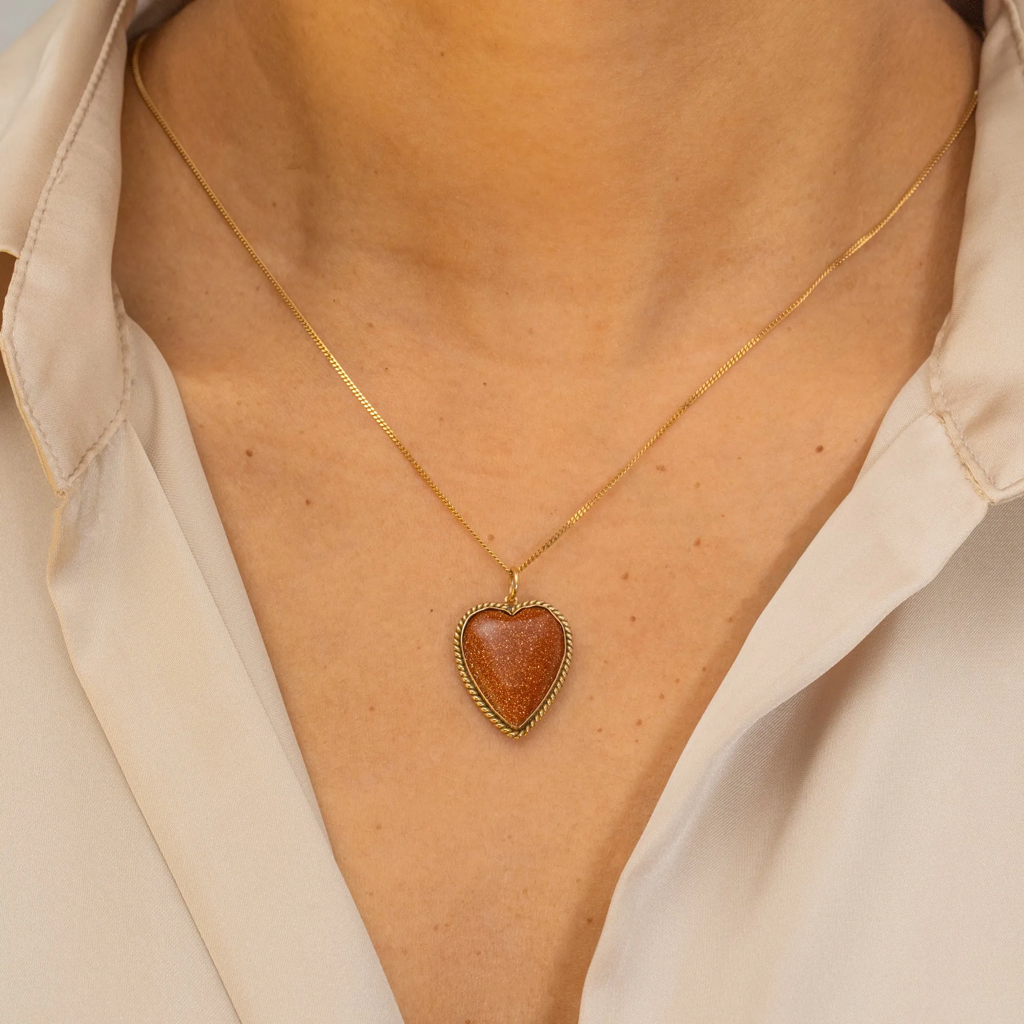 Antique 9ct Gold Goldstone Heart Pendant