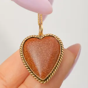 Antique 9ct Gold Goldstone Heart Pendant