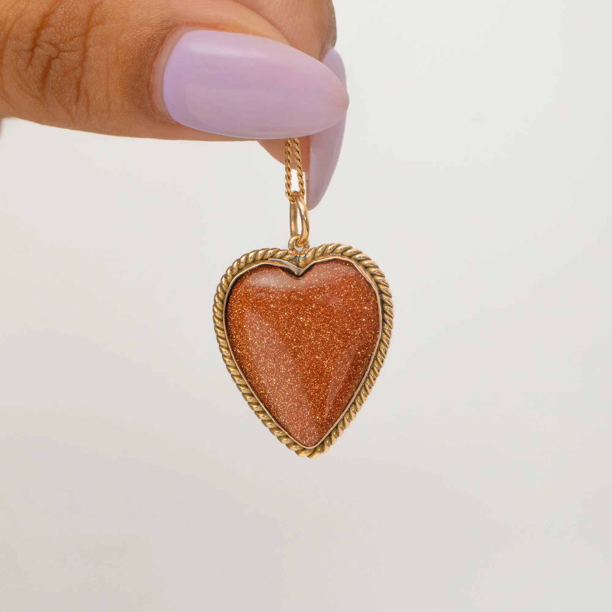 Antique 9ct Gold Goldstone Heart Pendant