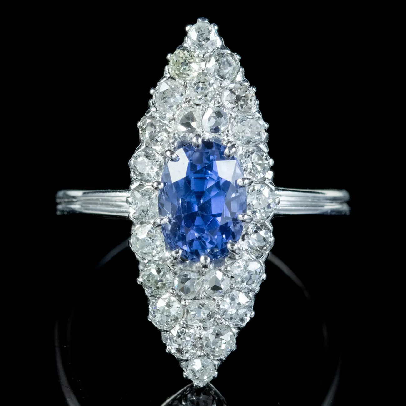 Antique Art Deco Sapphire Diamond Navette Ring 1.75ct Sapphire