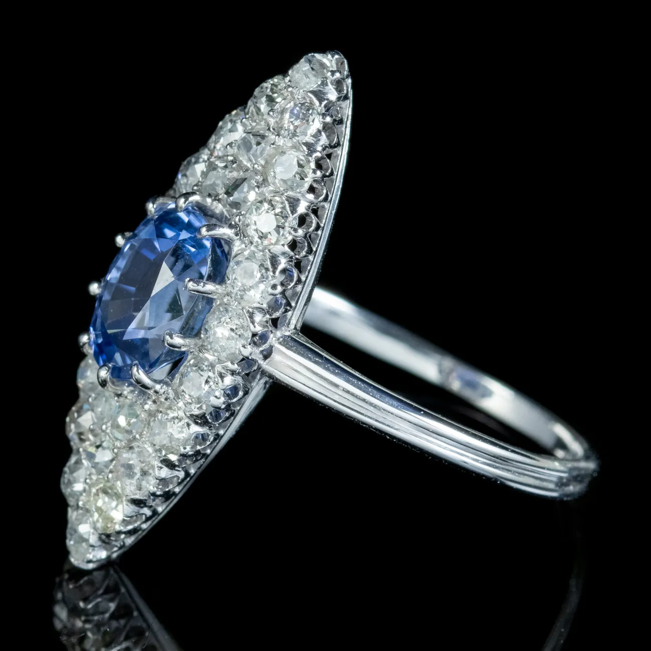 Antique Art Deco Sapphire Diamond Navette Ring 1.75ct Sapphire