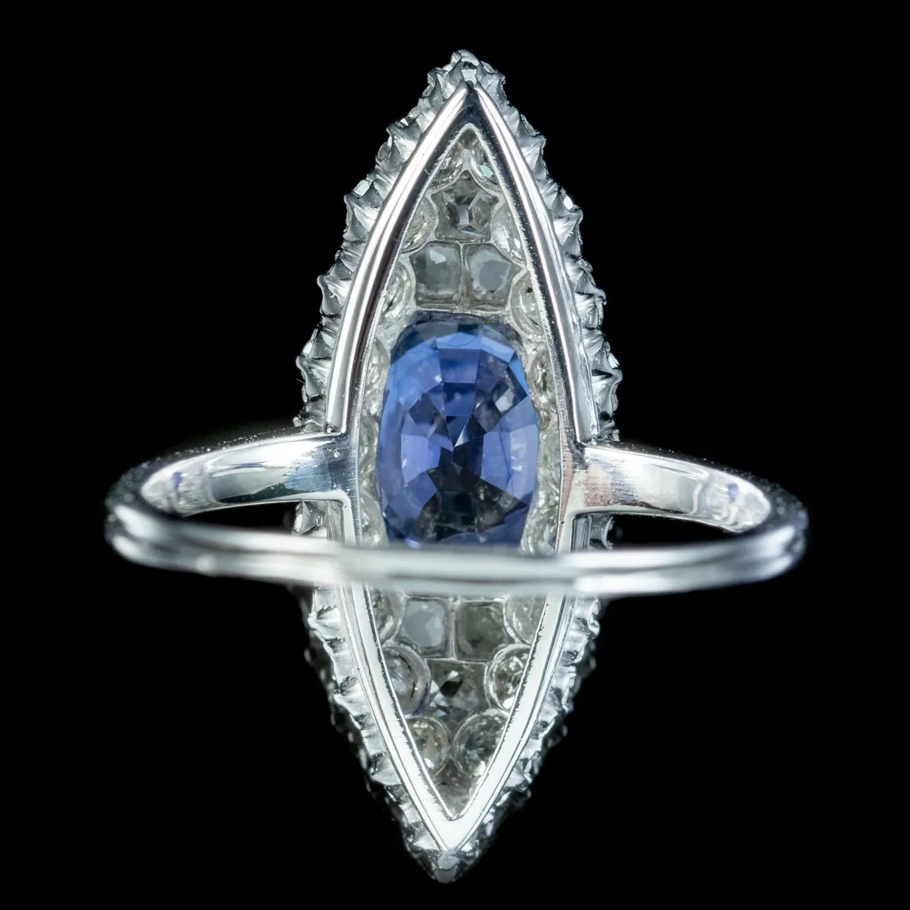 Antique Art Deco Sapphire Diamond Navette Ring 1.75ct Sapphire