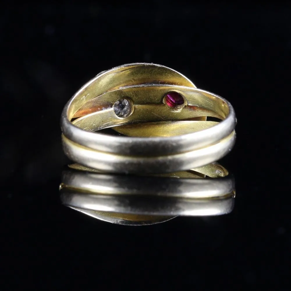 Antique Edwardian Diamond Ruby Snake Ring Dated 1905