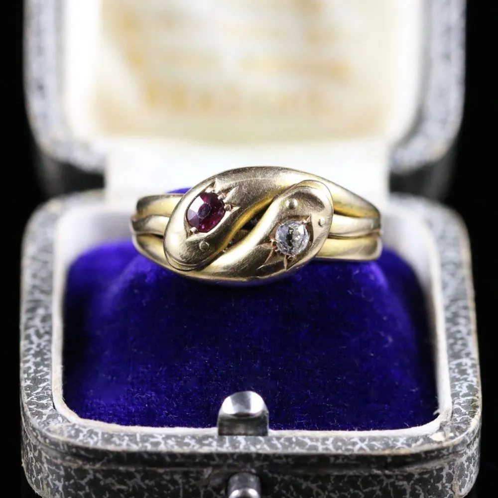 Antique Edwardian Diamond Ruby Snake Ring Dated 1905