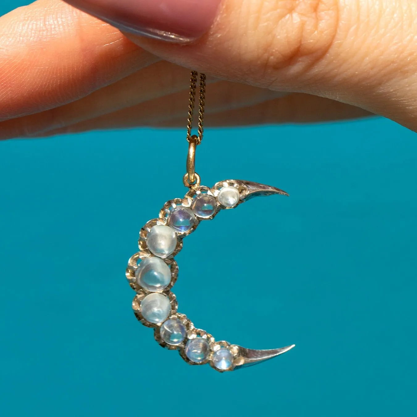 Antique Silver Moonstone Crescent Pendant, 1.70ct