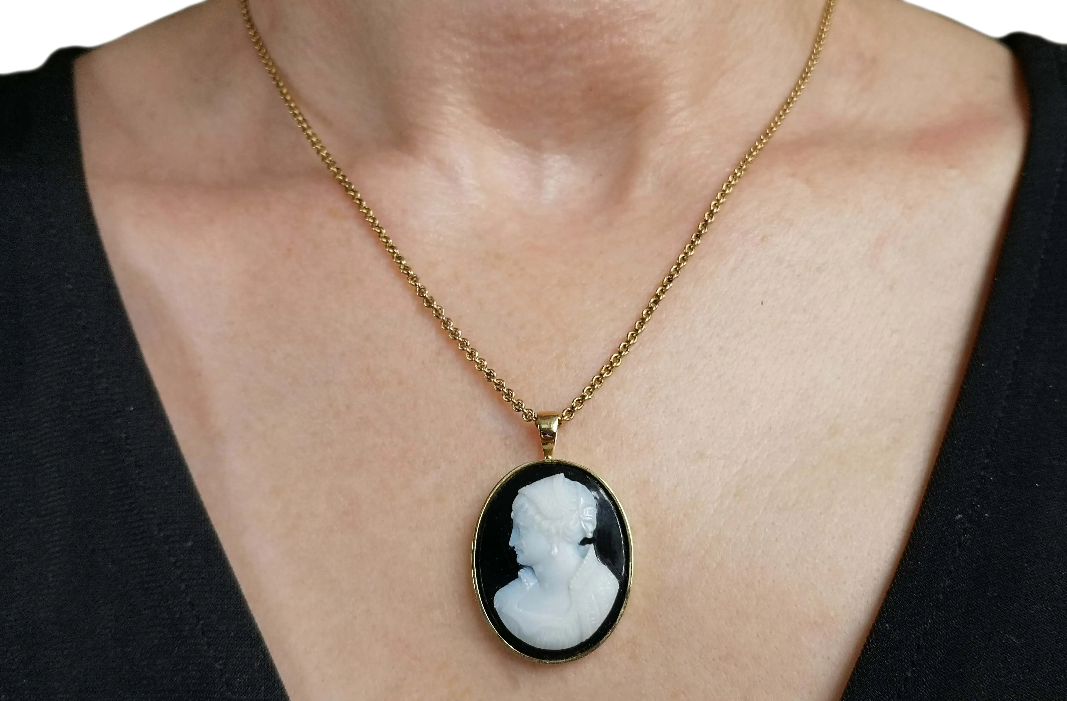 Antique Victorian Reimagined Sardonyx Cameo Pendant 18k Gold