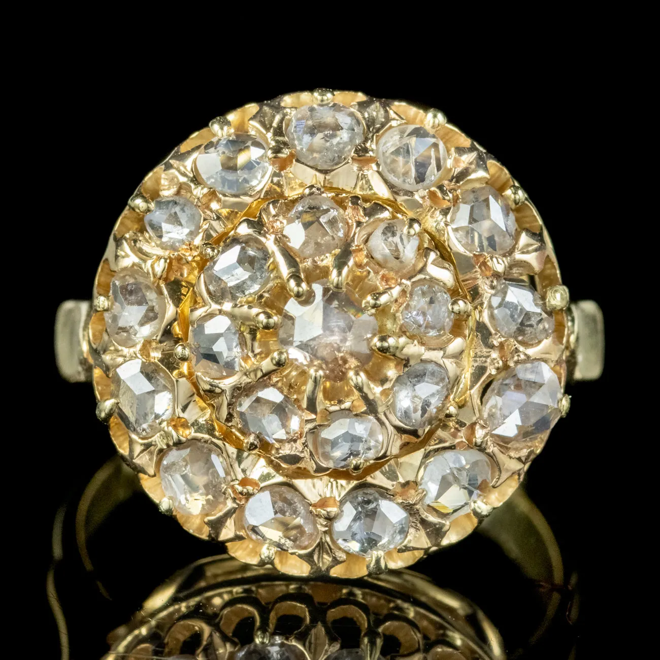 Antique Victorian Rose Cut Diamond Cluster Ring 2.50ct Of Diamond With Box