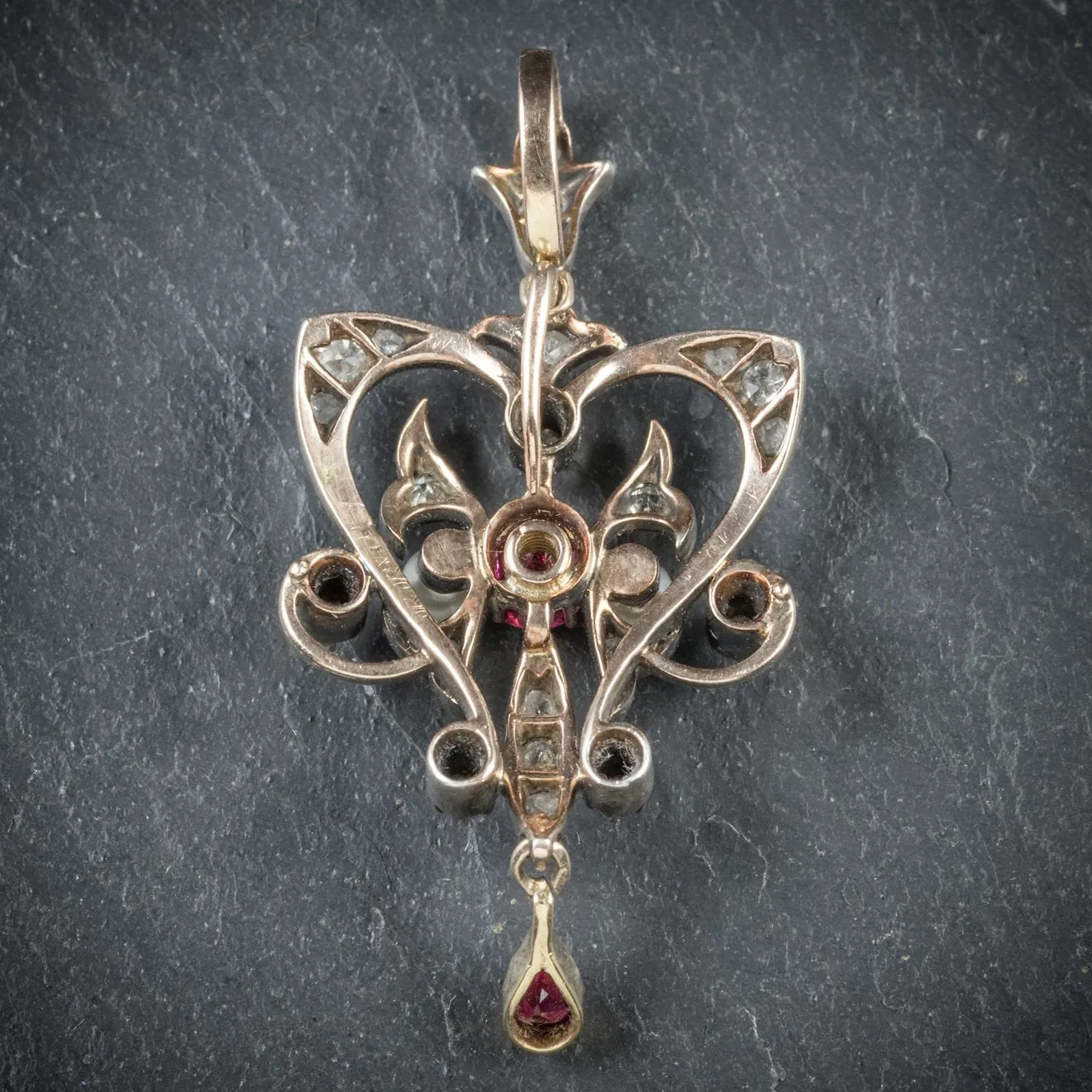 Antique Victorian Ruby Diamond Pendant Platinum Circa 1900