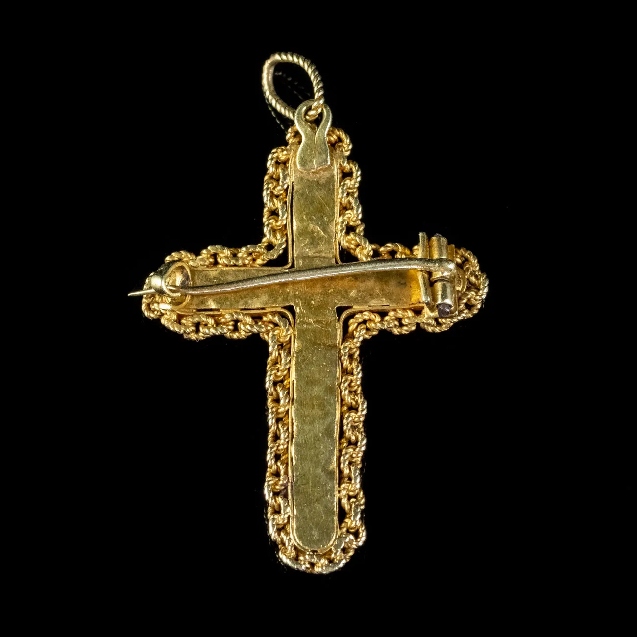 Antique Victorian Turquoise Cannetille Cross Pendant Brooch 18ct Gold Circa 1860