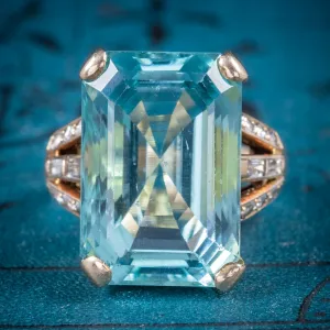 Art Deco Aquamarine Ring 18Ct Gold 28Ct Aqua