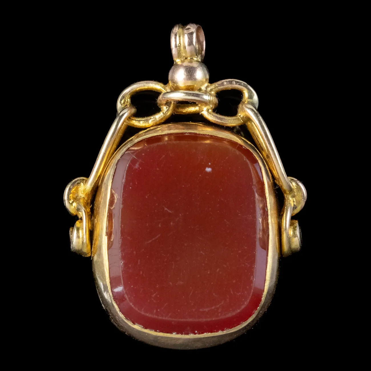 Art Deco Bloodstone Carnelian Rotating Fob Pendant Dated 1923