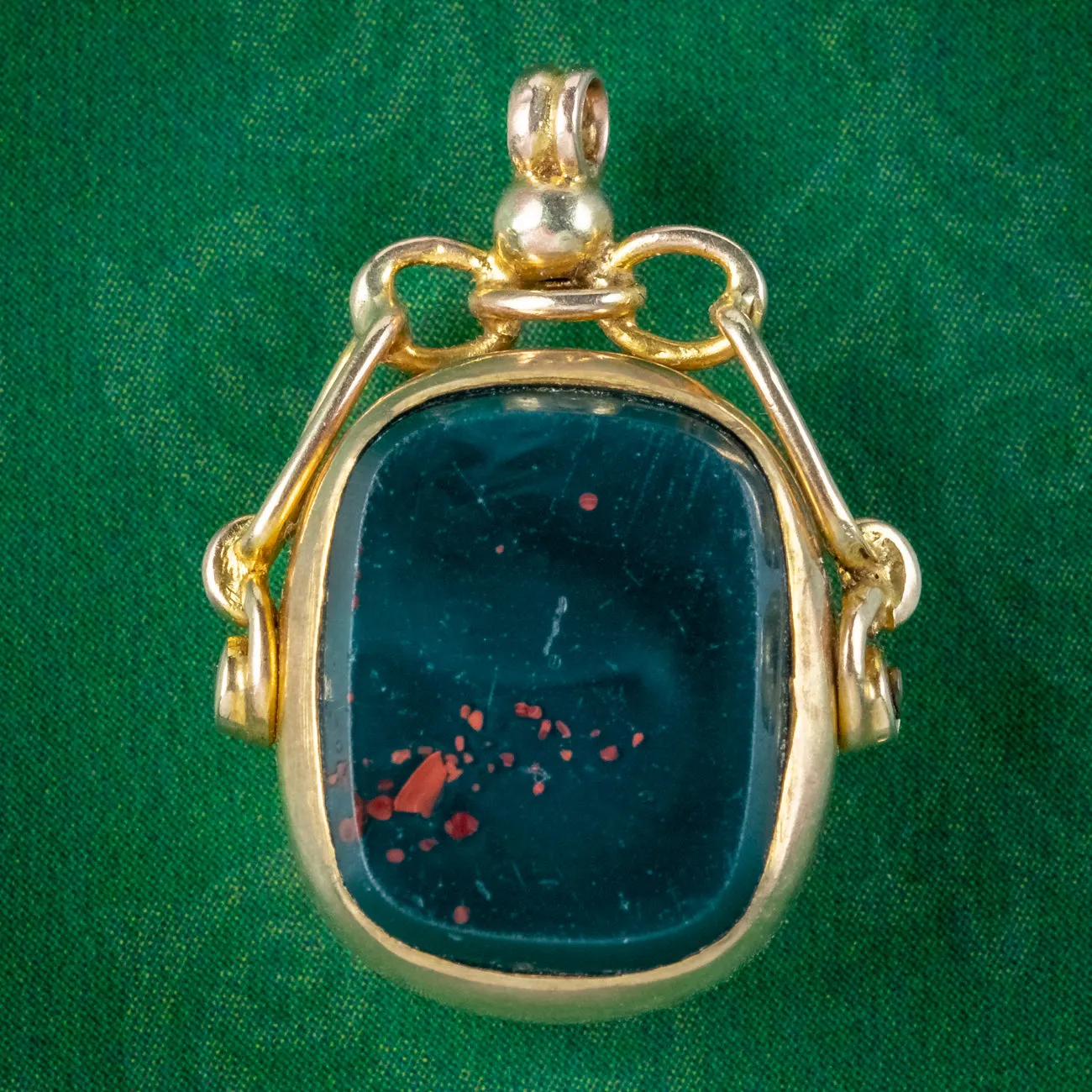 Art Deco Bloodstone Carnelian Rotating Fob Pendant Dated 1923