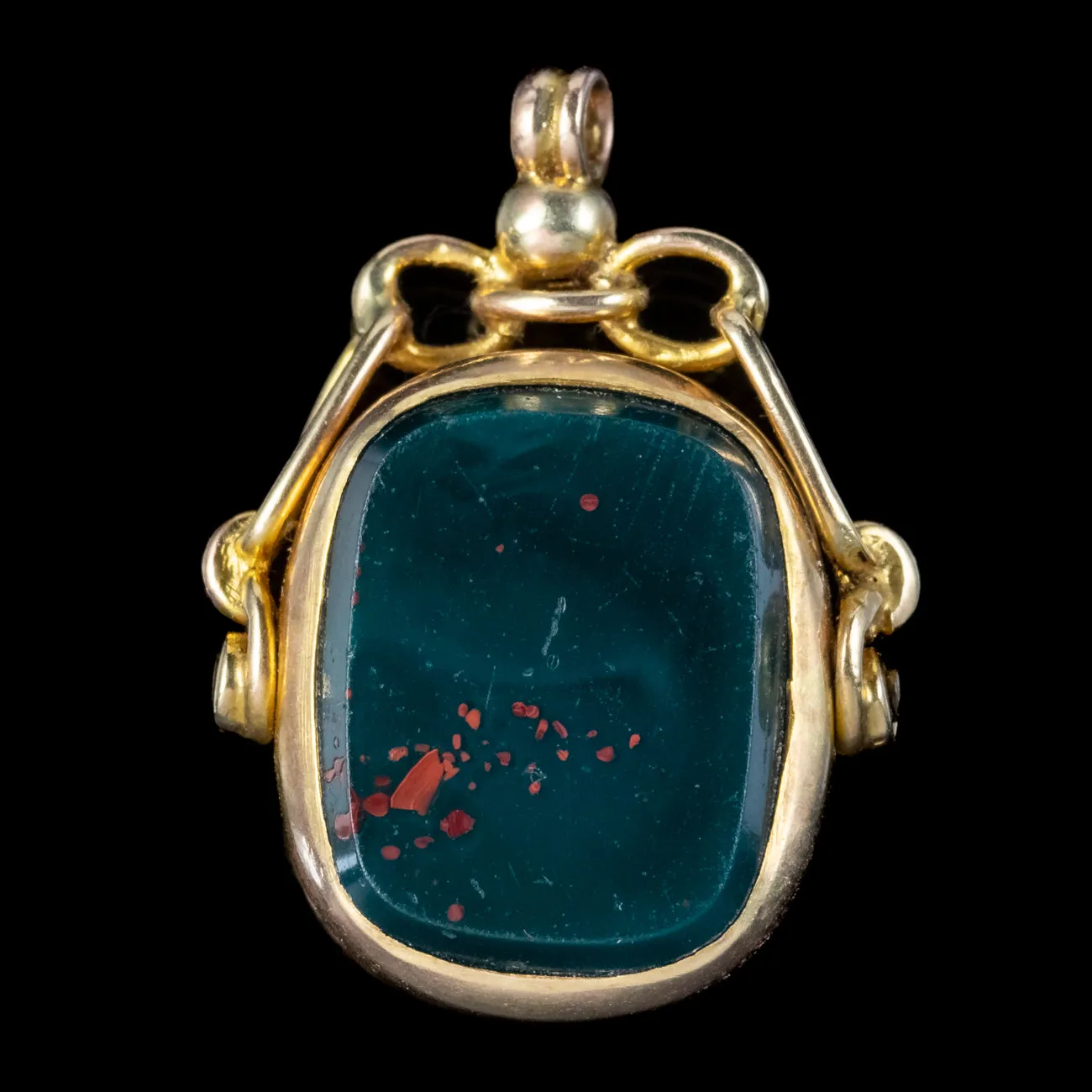 Art Deco Bloodstone Carnelian Rotating Fob Pendant Dated 1923