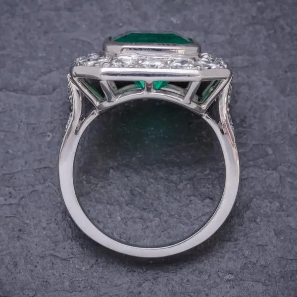 Art Deco Emerald Diamond Ring 5.20Ct Emerald 3.60Ct Diamond 18Ct Gold Circa 1920