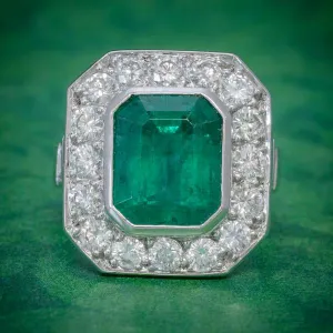 Art Deco Emerald Diamond Ring 5.20Ct Emerald 3.60Ct Diamond 18Ct Gold Circa 1920