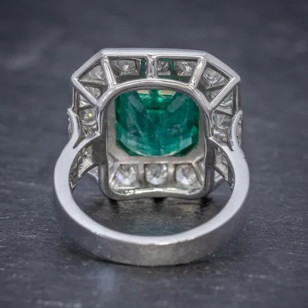 Art Deco Emerald Diamond Ring 5.20Ct Emerald 3.60Ct Diamond 18Ct Gold Circa 1920