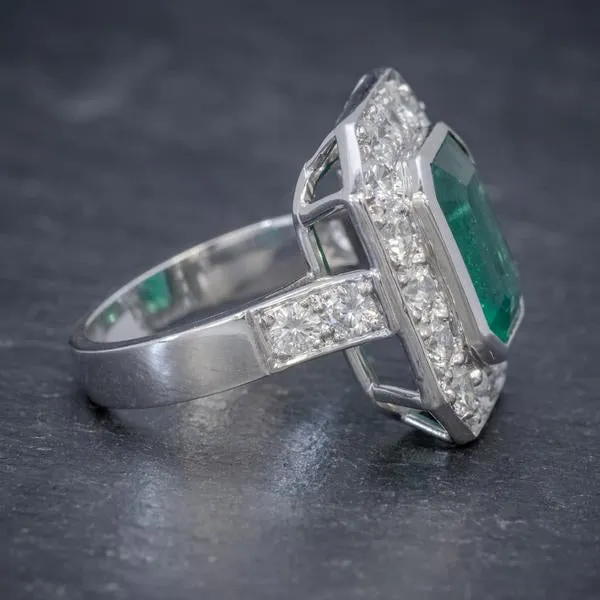 Art Deco Emerald Diamond Ring 5.20Ct Emerald 3.60Ct Diamond 18Ct Gold Circa 1920