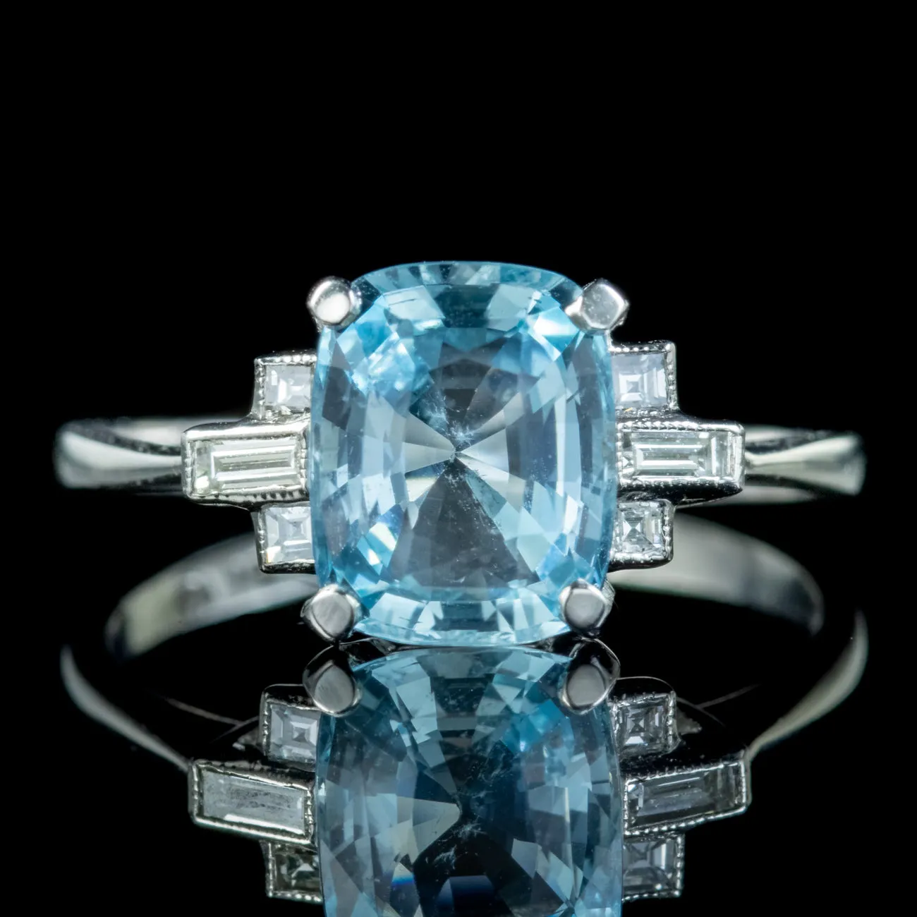 Art Deco Style Aquamarine Diamond Ring 2.5ct Aqua