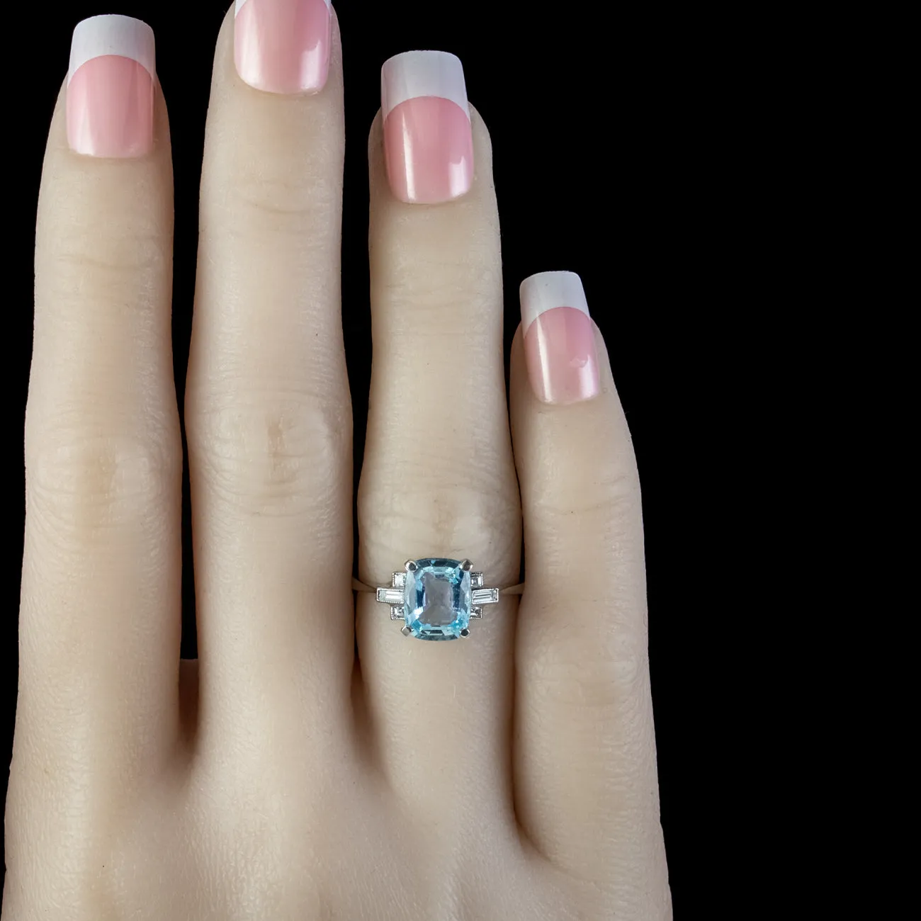 Art Deco Style Aquamarine Diamond Ring 2.5ct Aqua