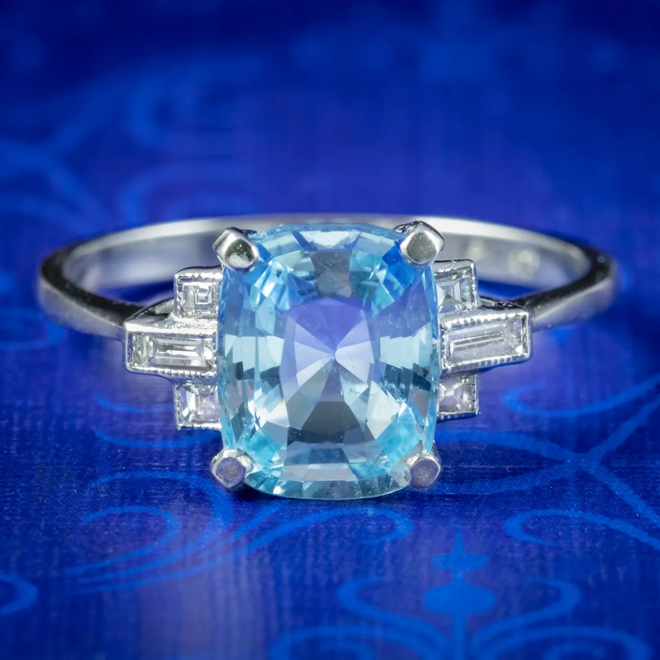 Art Deco Style Aquamarine Diamond Ring 2.5ct Aqua