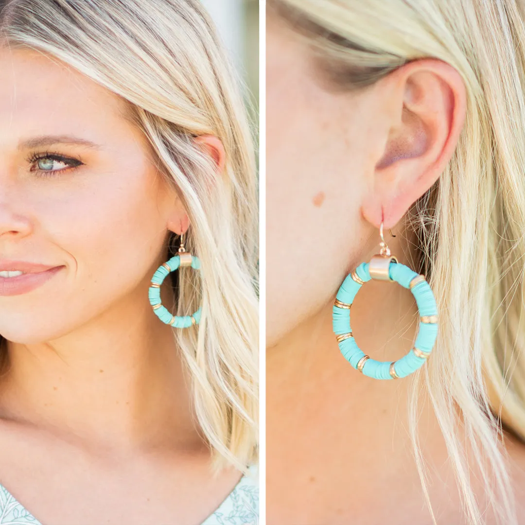 At This Time Turquoise Blue Drop Hoop Earrings