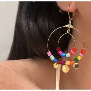 Beaded Rainbow Circle Earrings