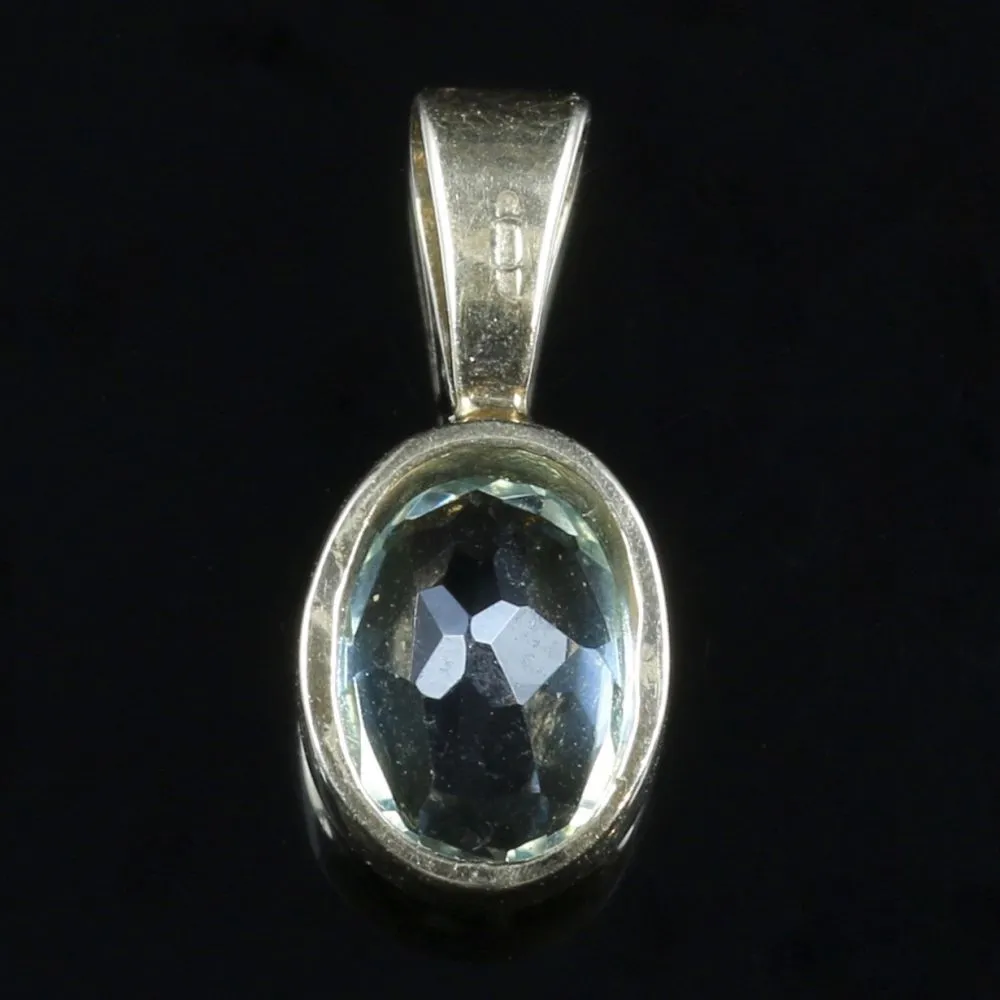 Blue Topaz Pendant 9Ct Gold 1Ct Topaz