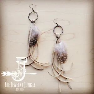 Boho Bone Deer Skin Leather Tassel Earring-Spotted Feather 217d