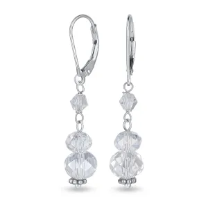 Bridal Clear Rondelle Crystal Dangle Earrings Sterling Silver Lever Back