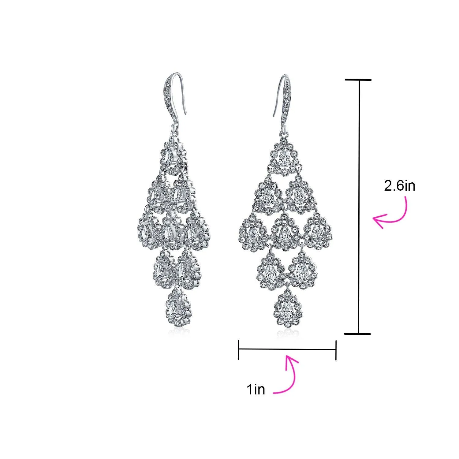 Bridal Waterfall Teardrop Dangle Chandelier Earrings Silver Plated Statement Piece