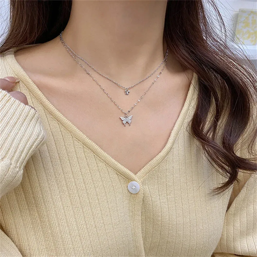 Butterfly Clavicle Chain Necklace - Shiny