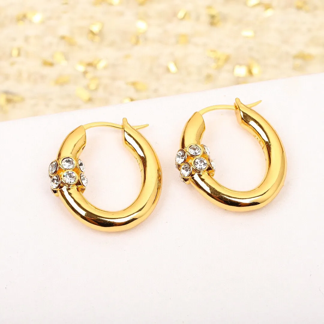 CEL Simple Spicy Girl Elliptical Diamond Circled Gold Earrings EHA111