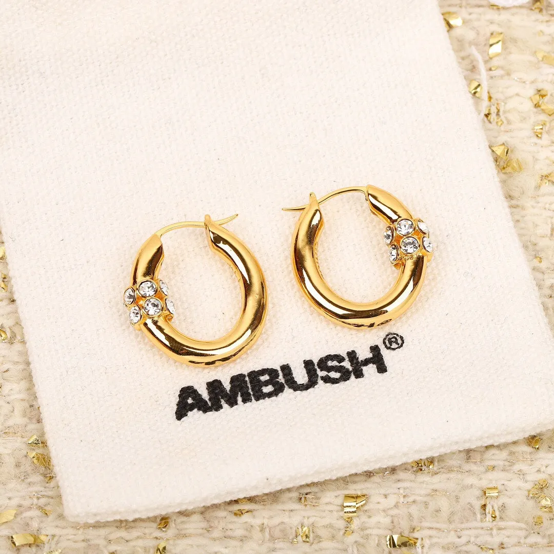 CEL Simple Spicy Girl Elliptical Diamond Circled Gold Earrings EHA111