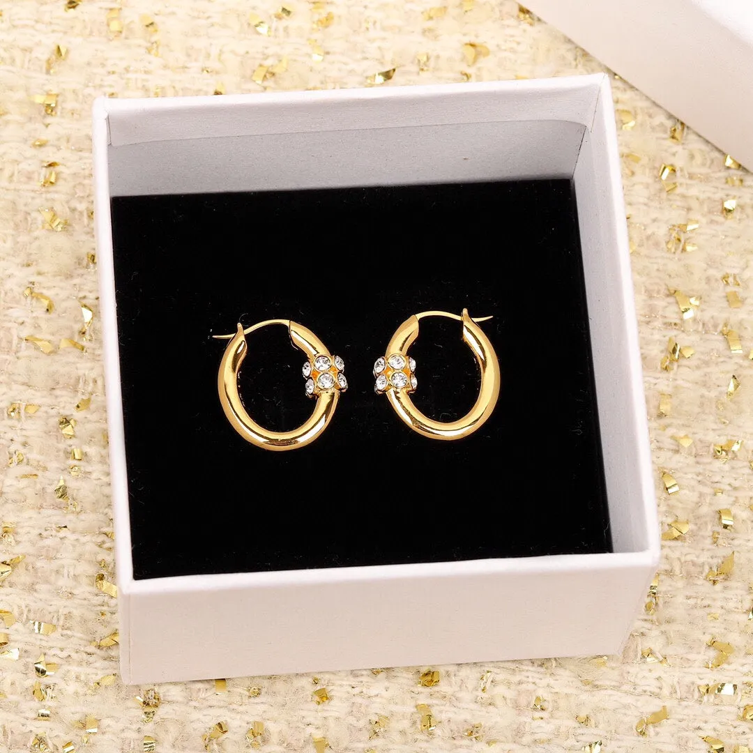 CEL Simple Spicy Girl Elliptical Diamond Circled Gold Earrings EHA111