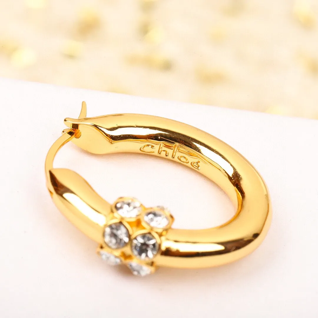 CEL Simple Spicy Girl Elliptical Diamond Circled Gold Earrings EHA111