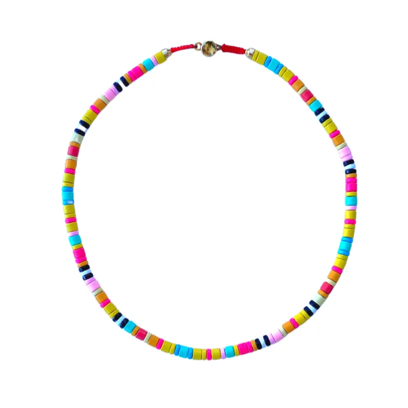 Ceramic Multicolored Enamel Pukka Choker Necklace