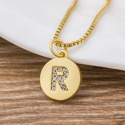 Charm Personal Pendant Necklace with Initial A-Z Zircon in Gold Color